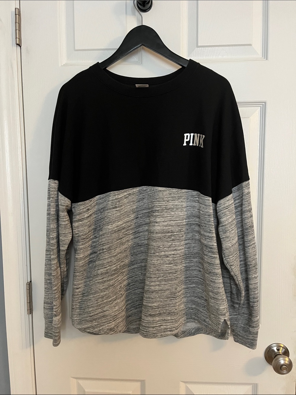 PINK Victoria's Secret Black and Heather Gray Colorblock Crewneck Sweatshirt
